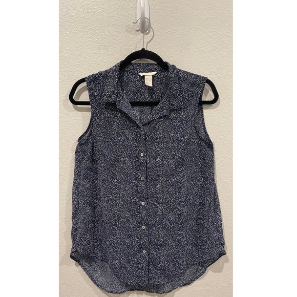 H&M Tops - H&M Navy Blue White Dots Sheer Sleeveless Blouse